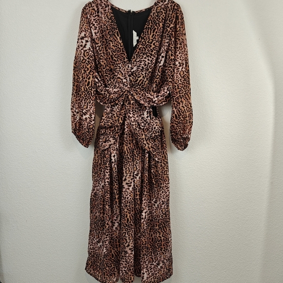 Anthropologie Ranna Gill Leopard Cut Out Midi Long Sleeve V-neck Dress Size 1X - Picture 5 of 16